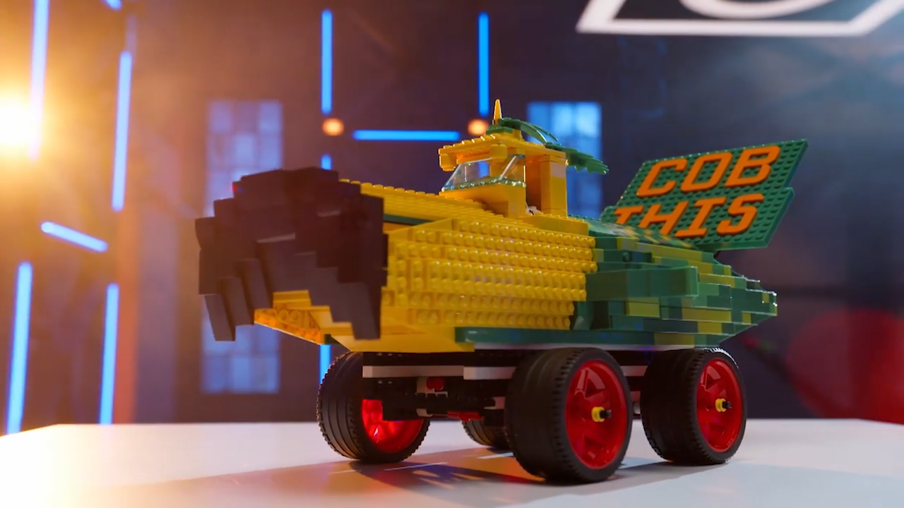 LEGO Masters Australia - Season 4 Episode 1 - Stunt Car Challenge - Paul & Trent - Corn Guy - Cob Mobile