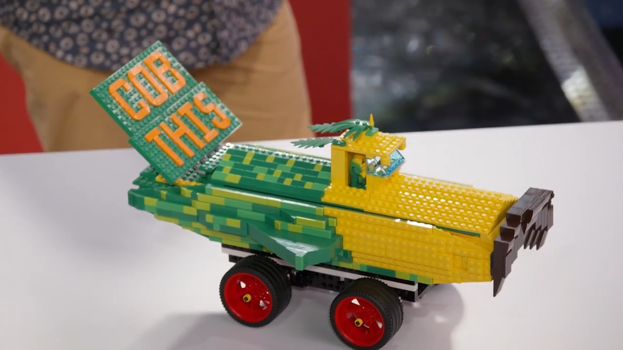 LEGO Masters Australia - Season 4 Episode 1 - Stunt Car Challenge - Paul & Trent - Corn Guy - Cob Mobiley