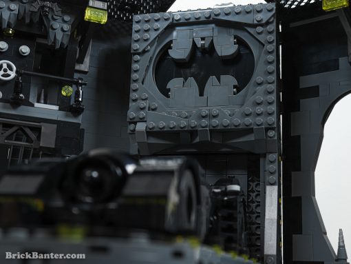 batman logo in lego batcave